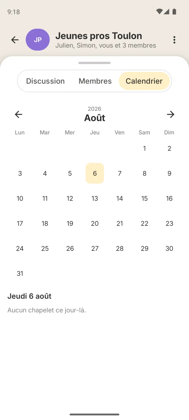 Calendrier du groupe : les chapelets à venir sur le mois.