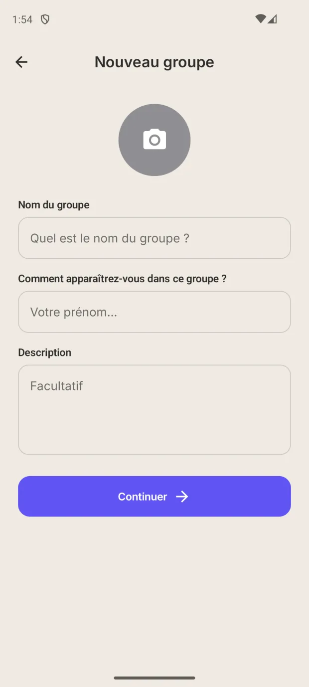 Écran de création d'un nouveau groupe de prière.